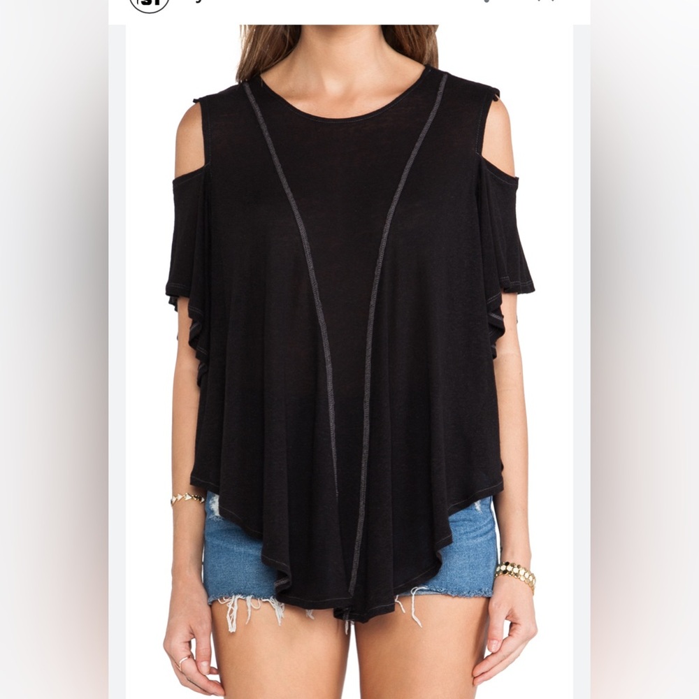 FREE PEOPLE Women’s Black Cold Shoulder Boho Top
